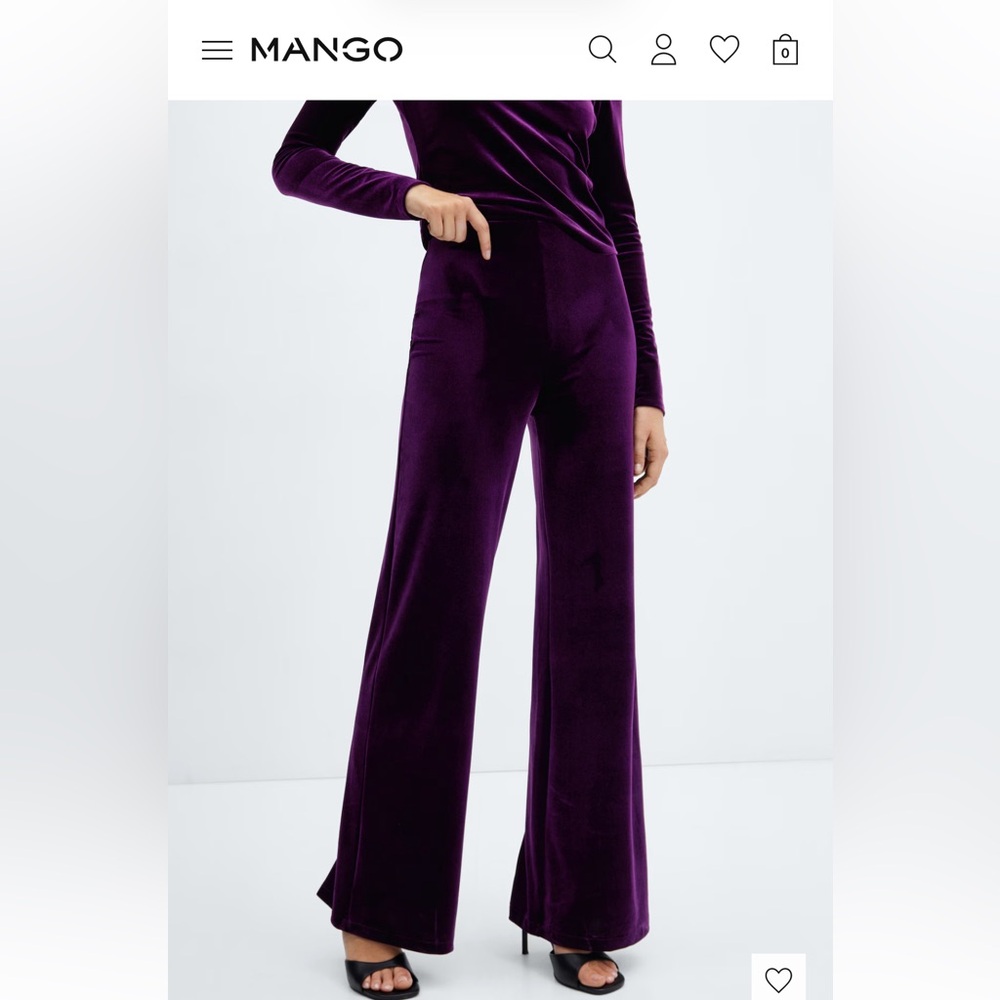 Mango Women's Deep Purple Velvet Wide Leg Pants